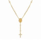 14K Gold Natural Miraculous Medal and Cross Lariat Diamond Bezel Pendant Necklace