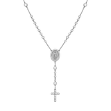 14K Gold Natural Miraculous Medal and Cross Lariat Diamond Bezel Pendant Necklace