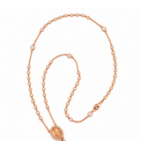14K Gold Natural Miraculous Medal and Cross Lariat Diamond Bezel Pendant Necklace