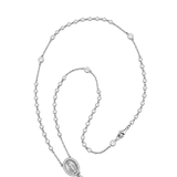 14K Gold Natural Miraculous Medal and Cross Lariat Diamond Bezel Pendant Necklace