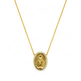 14K Gold Natural Miraculous Medal Diamond Pendant Necklace