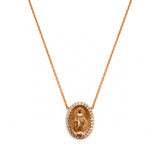 14K Gold Natural Miraculous Medal Diamond Pendant Necklace