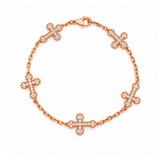 14K Gold Natural Diamond Spaced Cross Bracelet