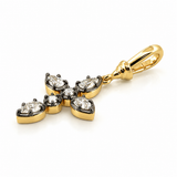 14K Two Tone Black and Gold Natural Pear Diamond Cross Pendant