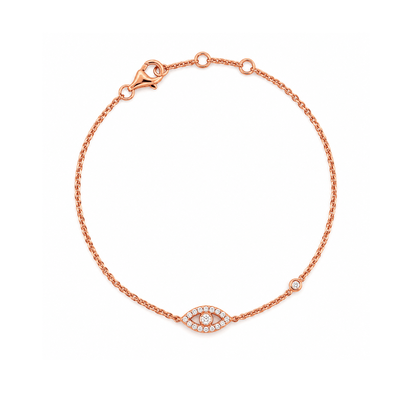 14K Gold Natural Diamond Evil Eye and Bezel Bracelet