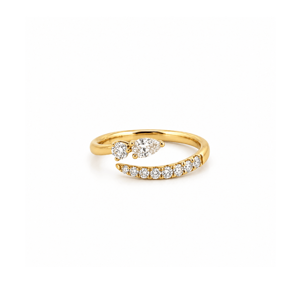 14K Gold Natural Pear and Round Bezel Open Claw Band