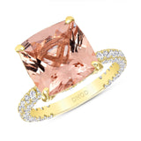 14K Gold Diamond Ring with 4.00 Carat Cushion Morganite Ring