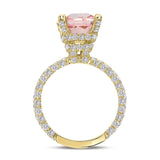 14K Gold Diamond Ring with 4.00 Carat Cushion Morganite Ring