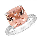 14K Gold Diamond Ring with 4.00 Carat Cushion Morganite Ring