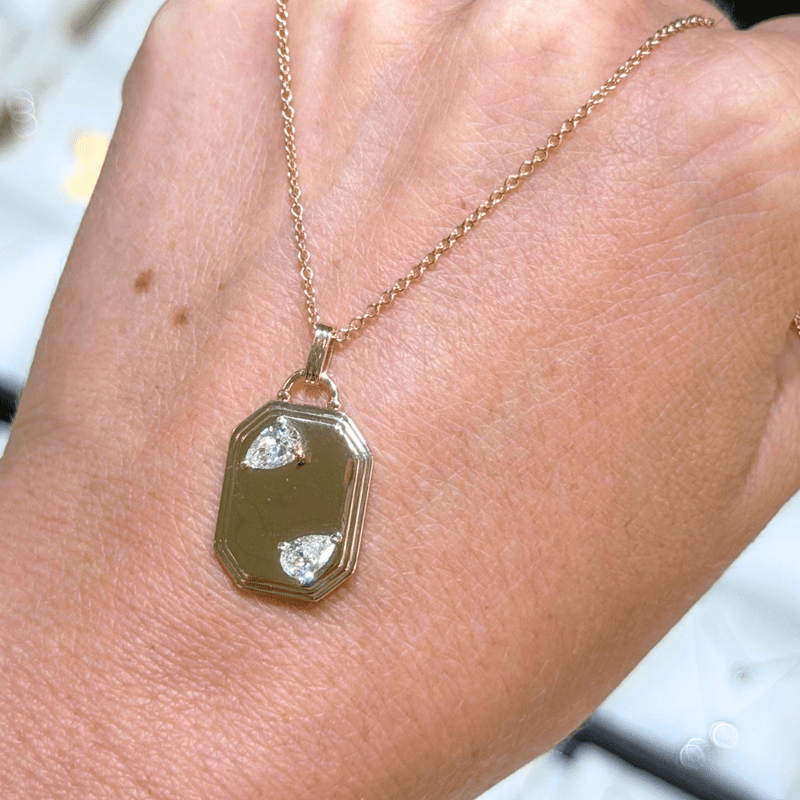 14K Gold Lab Grown Pear ID Tag Pendant Bolo Necklace