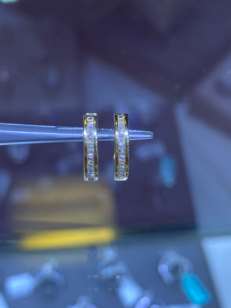 14K Gold Channel Set Baguette Earrings