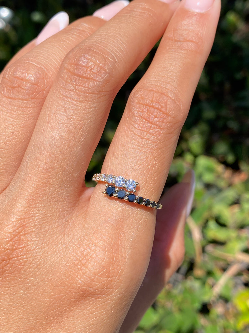 14K Gold Open Wrapped Black Diamond and White Diamond Band