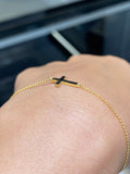 14K Gold Black Enamel Cross Bracelet