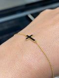14K Gold Black Enamel Cross Bracelet