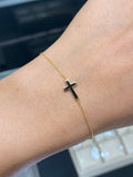 14K Gold Black Enamel Cross Bracelet