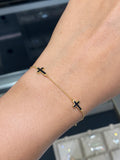 14K Gold Four Black Enamel Cross Bracelet