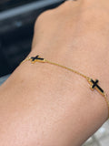 14K Gold Four Black Enamel Cross Bracelet