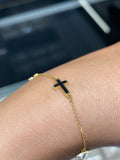 14K Gold Four Black Enamel Cross Bracelet
