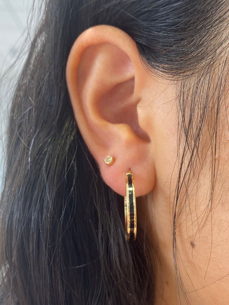 14K Gold Black Enamel Hoop Earring