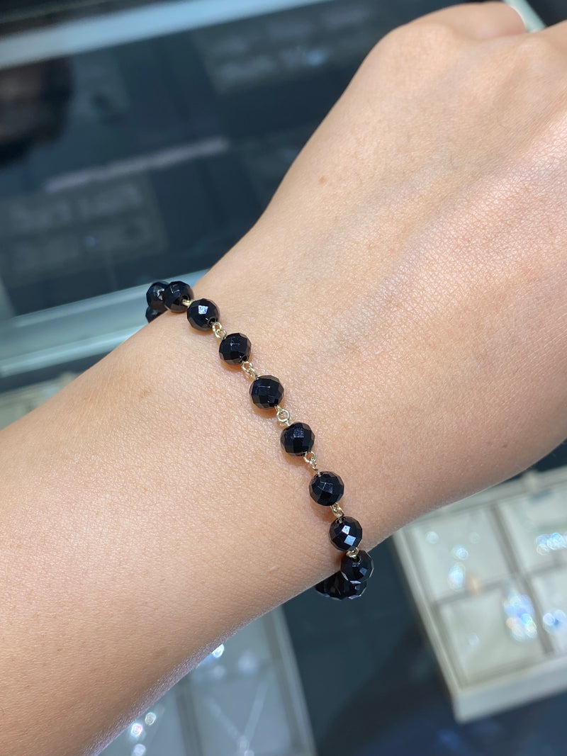 14K Gold Spaced Black Spinel Bracelet