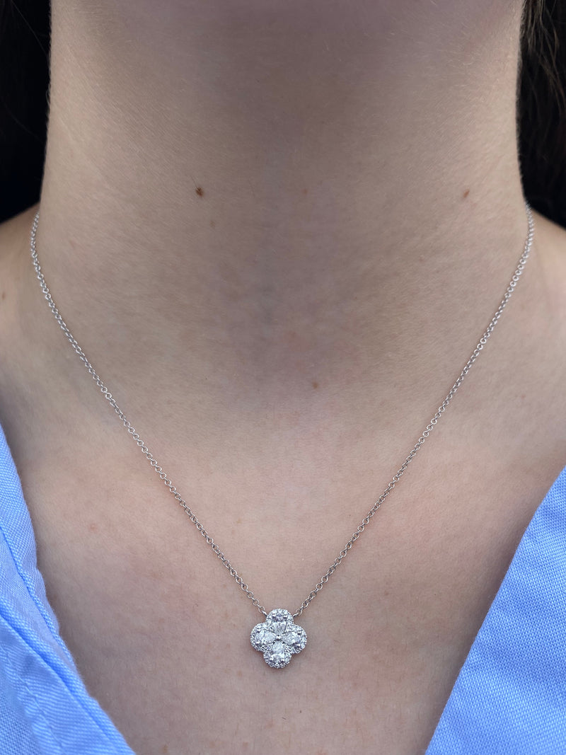 14K Gold Clover Shape Diamond Pendant