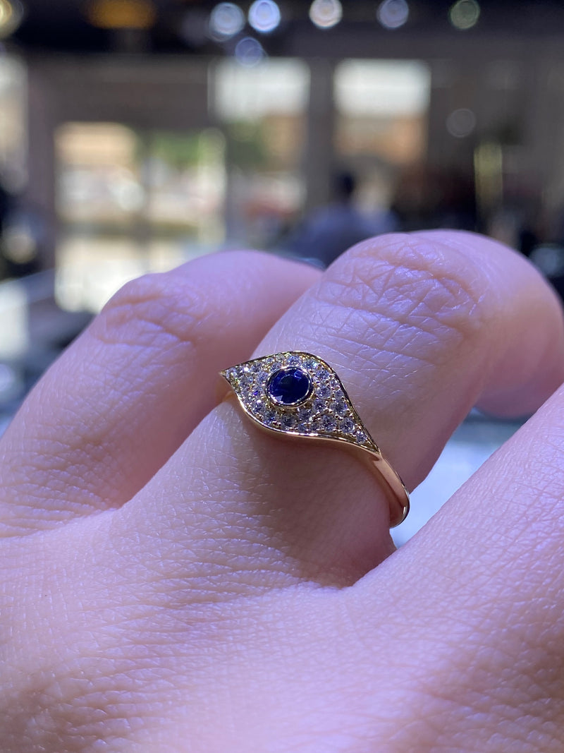 14K Gold Evil Eye Pavé Diamond Ring