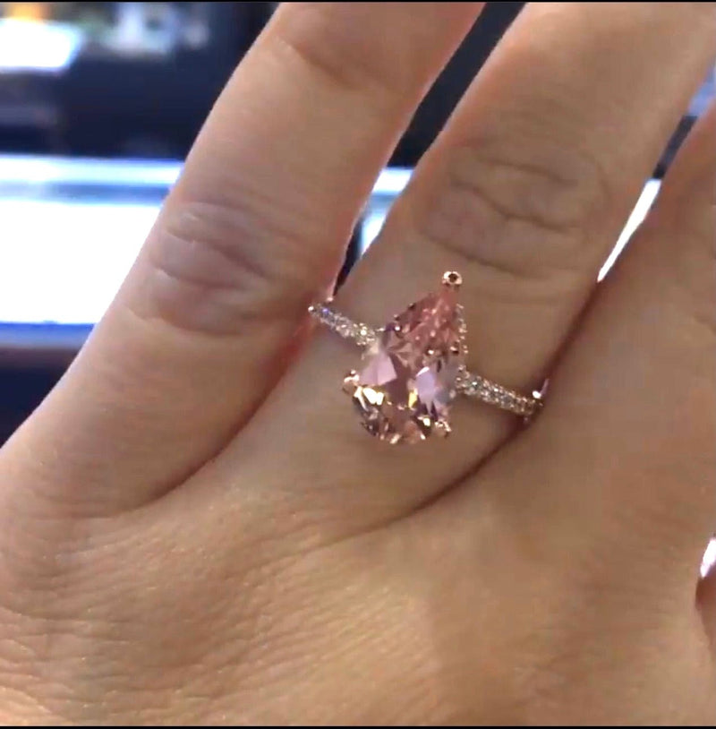 14K Gold Diamond Under Halo and 2.50 Carat Pear Engagement Ring