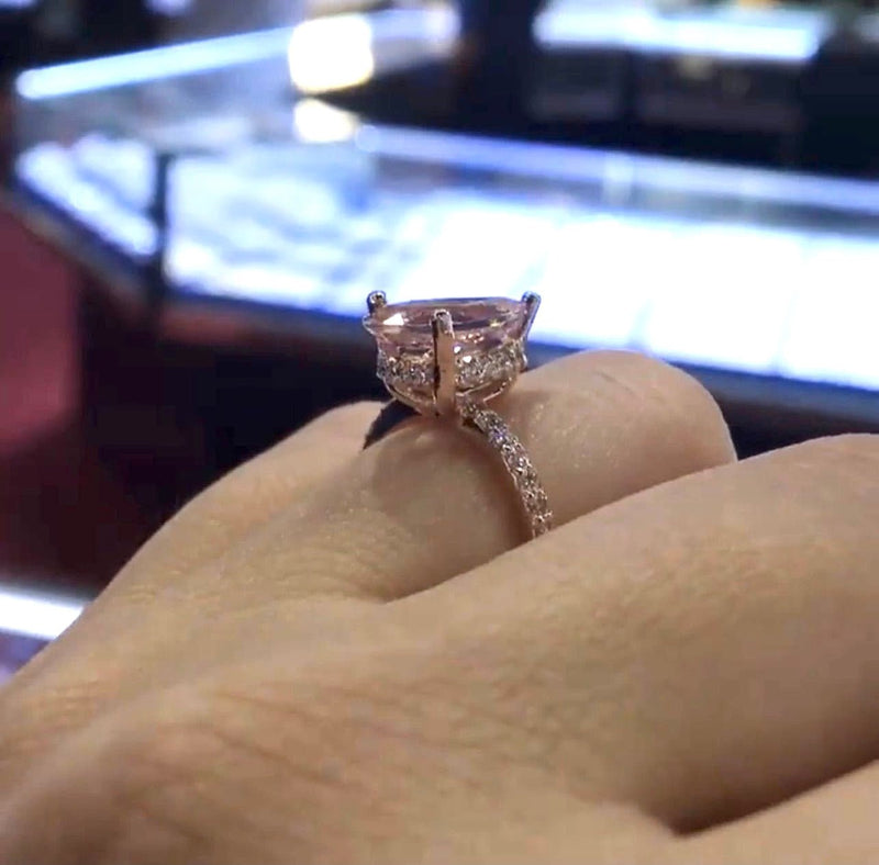 14K Gold Diamond Under Halo and 2.50 Carat Pear Engagement Ring