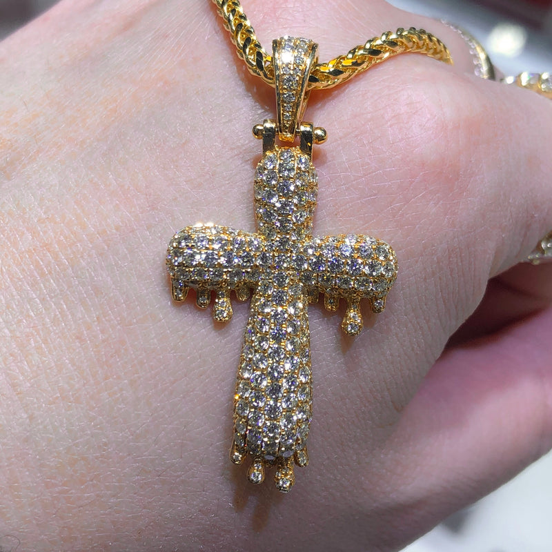 14K Gold Diamond Drip Cross Pendant