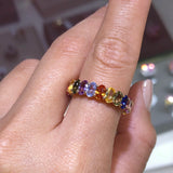 14K Gold Rainbow Sapphire Oval Eternity Band