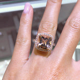14K Gold Double Under Halo 3D Band with Cushion Morganite Engagement Ring