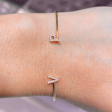 14K Gold Diamond Personalized Initial Bangle