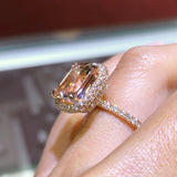 14K Gold Double Under Halo 3D Band with Cushion Morganite Engagement Ring