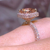 14K Gold Diamond Halo Ring with 2.00 Carat Cushion Cut Morganite Engagement Ring