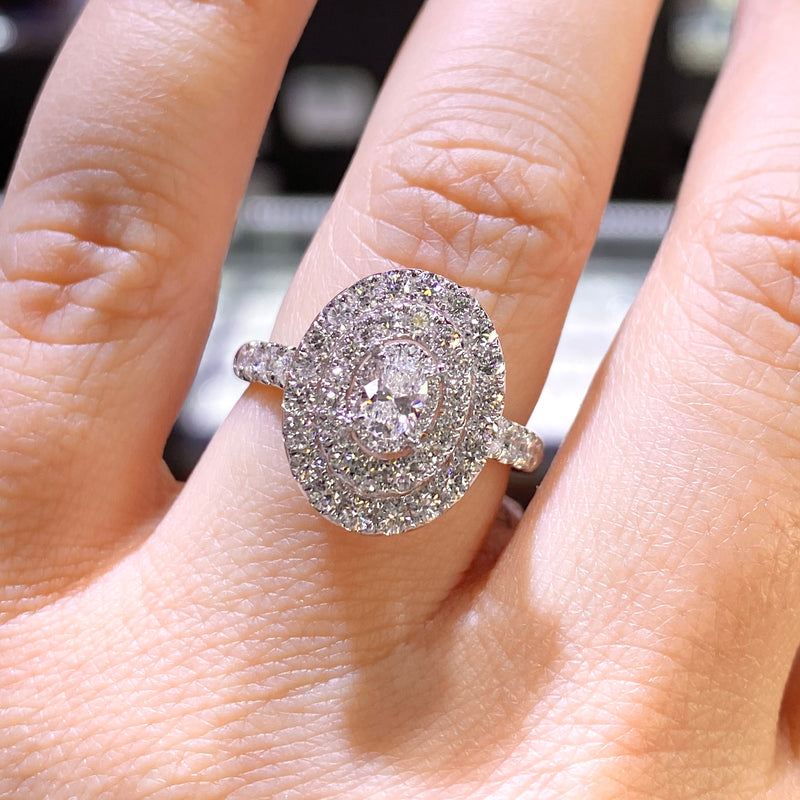 14K Gold Cluster Natural Oval Diamond Engagement Ring