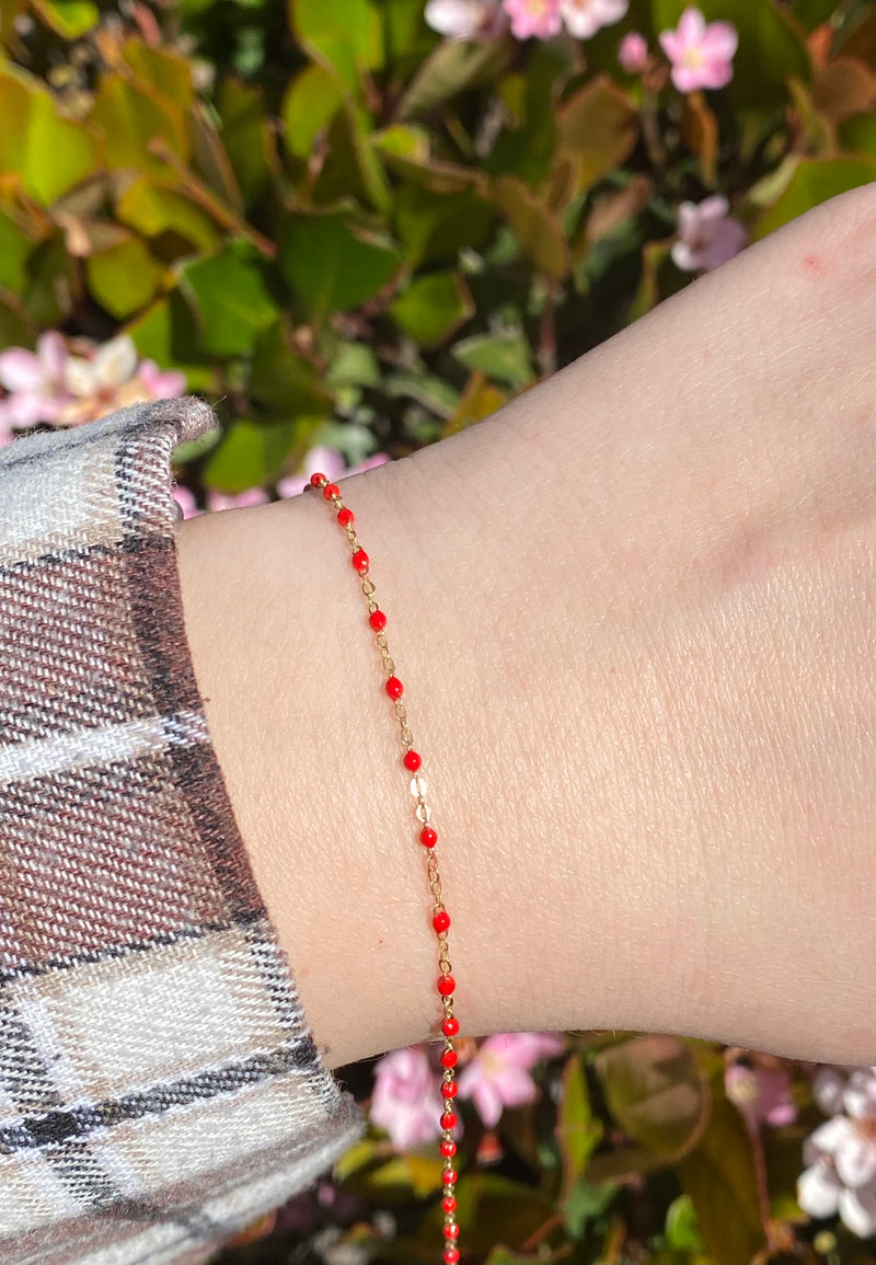 14k Yellow Gold Red Enamel Bracelet