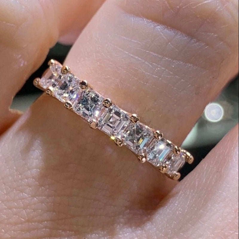14K Gold 0.20 Carat Each Assher Cut Half Eternity Band