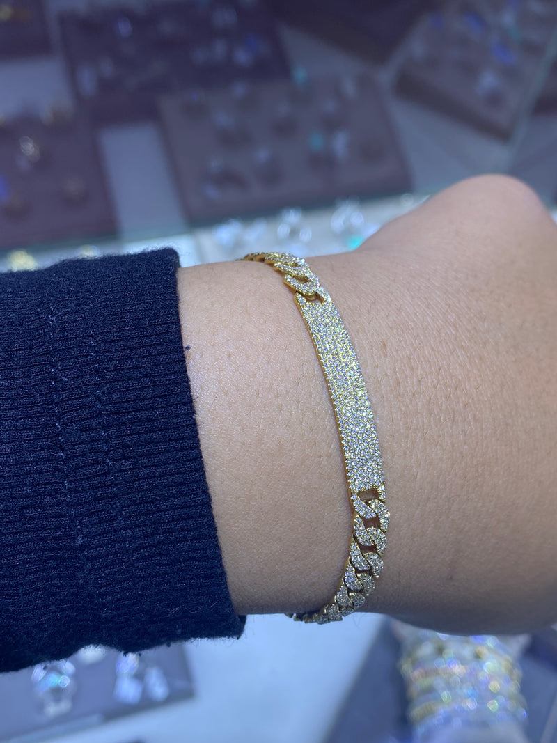 14K Gold Diamond Cuban Bar Bracelet