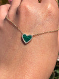 14K Gold Heart Malachite Diamond Pendant