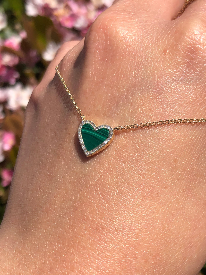 14K Gold Heart Malachite Diamond Pendant