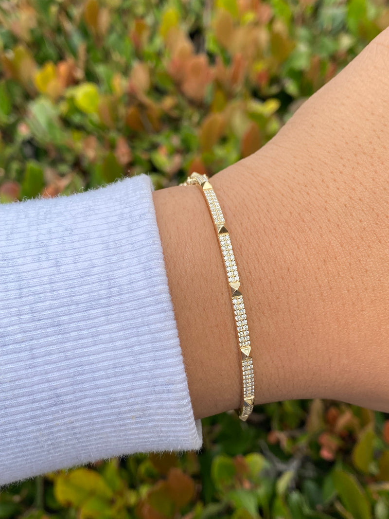 14K Gold Mini Spiked Diamond Bangle