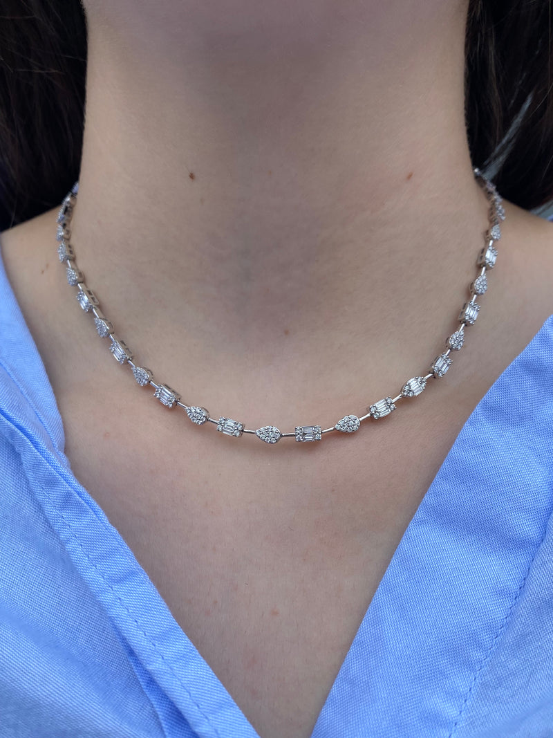 14K Gold Multi Shape Cluster Necklace