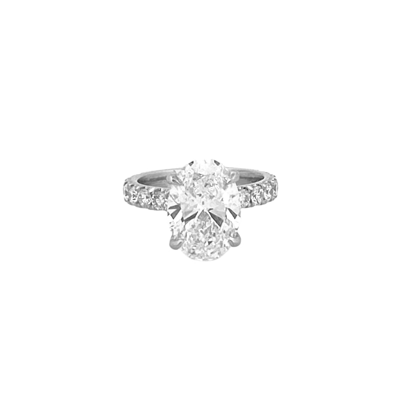 14K Gold 3.00 Carat Lab Grown Oval Diamond Prong Set Under Halo Engagement Ring