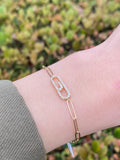 14K Gold Paper Clip Motif Diamond Bracelet