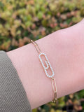 14K Gold Paper Clip Motif Diamond Bracelet