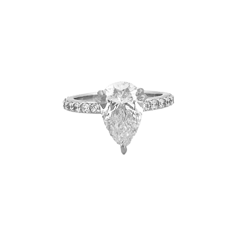 [SPECIAL] 14K Gold 3.00 Carat Lab Grown Pear Diamond Prong Set Under Halo Engagement Ring