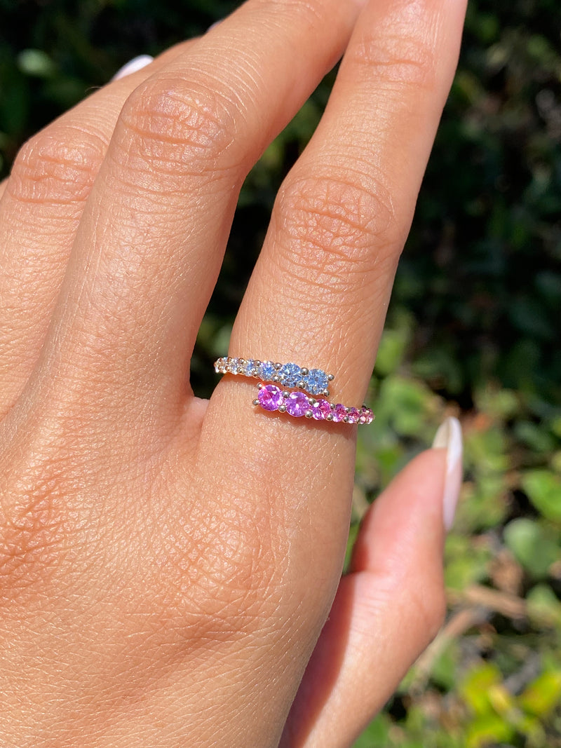 14K Gold Open Wrapped Pink Sapphire and Diamond Band