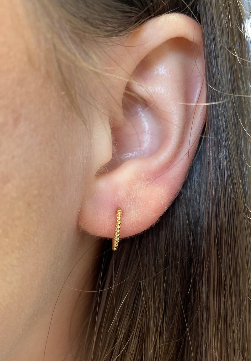 14K Gold Rope Huggie Earrings