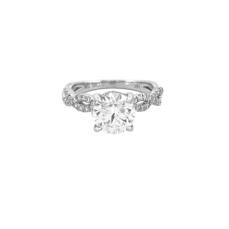 14K White Gold 2.00 Carat Lab Grown Round Diamond Twist Under Halo Engagement Ring
