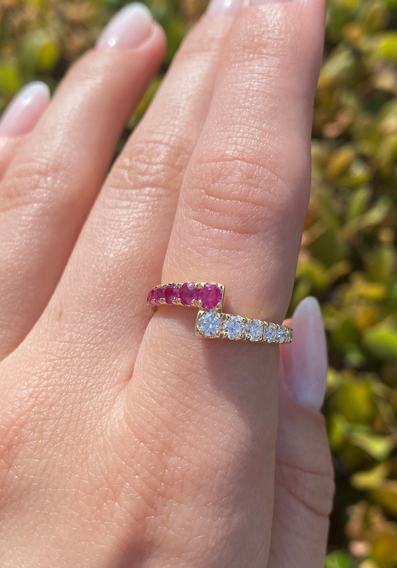 14K Gold Ruby and Diamond Wrapped Band